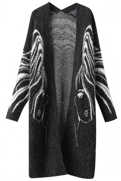 Oasap Fashion Abstract Pattern Open Front Cardigan
