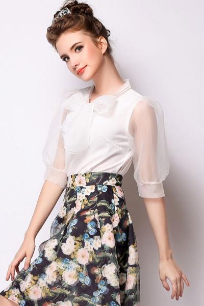 Oasap Sweet Big Bowknot Chiffon Blouse