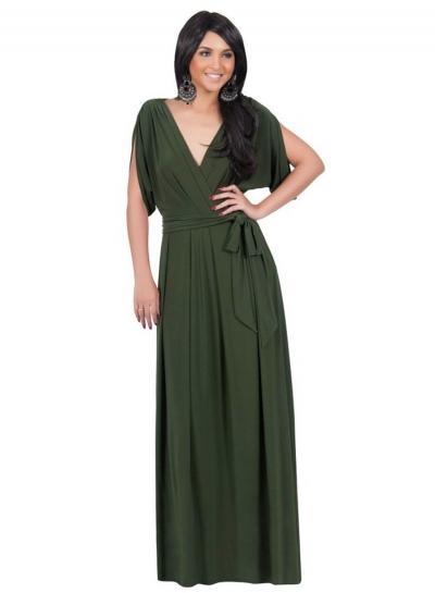 Oasap V Neck Short Sleeve Tie Waist Maxi Evening Dress