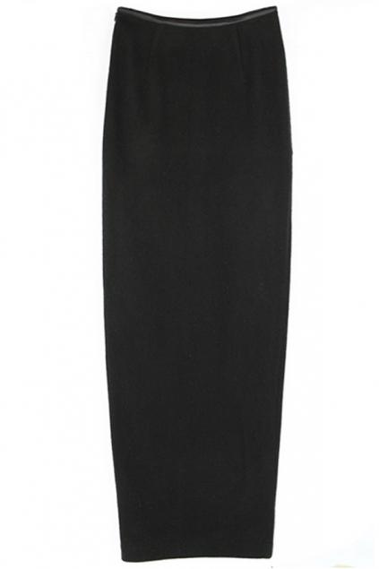 Oasap Long Black Elegant Forked Detail High Waistline Skirt