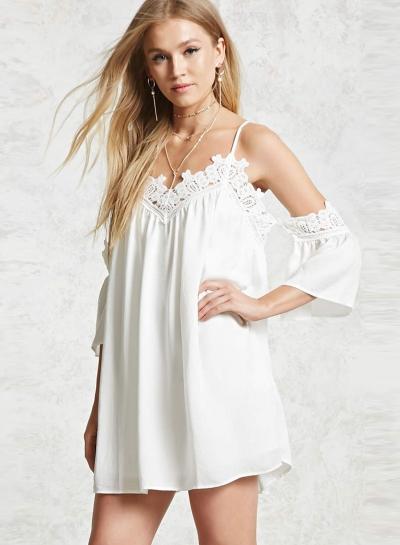 Oasap Lace Off Shoulder Short Sleeve Spaghetti Strap Dress