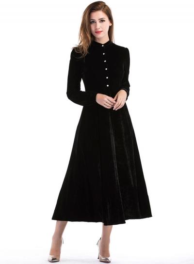 Oasap Fashion Long Sleeve A-line Maxi Velvet Dress