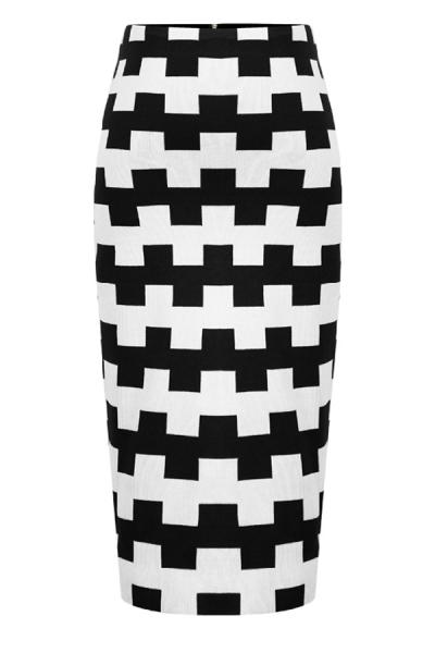 Oasap Color Block Geo Bodycon Skirt