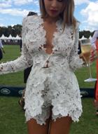 Oasap Floral Lace Long Sleeve Bodycon Blouse Shorts Set