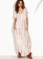 Oasap V Neck Slit Polka Dots Maxi Dresses