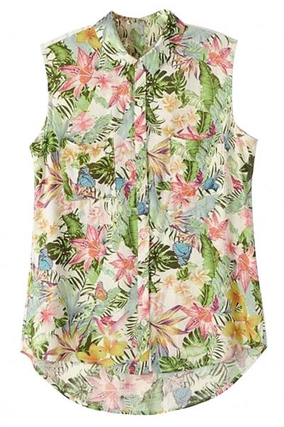 Oasap Vibrant Floral Button Down Blouse
