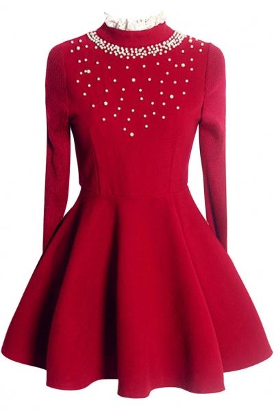 Oasap Must-have Thermal Beaded Yoke Paneled Winter Dress