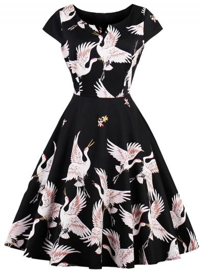 Oasap V Neck Short Sleeve Printed Midi Day Dress
