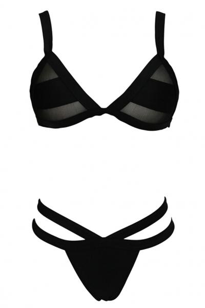 Oasap Pool Party Fishnet Accent Triangle Black Bikini