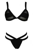 Oasap Pool Party Fishnet Accent Triangle Black Bikini