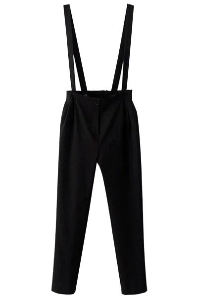 Oasap Casual Black High Waist Cropped Overall Pants