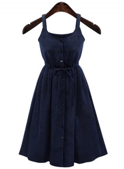 Oasap Midi Plus Size Button Front Suspender Dress