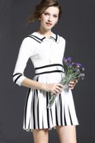 Oasap Elegant Printing Turn-down Collar Bowknot Dress