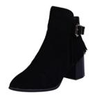 Oasap Buckle Strap Pointed Toe Fringe Boots