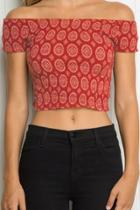 Oasap Casual Solid Slash Neck Slim Floral Crop Top