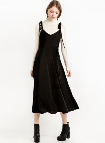 Oasap Shoulder Strap A-line Solid Color Sleeveless Dress