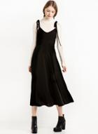 Oasap Shoulder Strap A-line Solid Color Sleeveless Dress