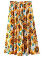 Oasap Women's Fashion Elastic Waist Floral Pleated Midi Skirt