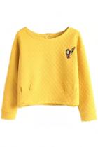 Oasap Quilting Embroidered Yellow Crop Sweatshirt