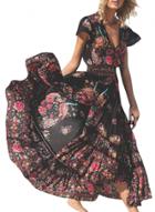 Oasap Women's Boho Summer V Neck Short Sleeve Floral Print Maxi Dress