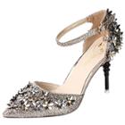 Oasap Ankle Strap Pointed Toe Floral Sequins Stiletto Sandals