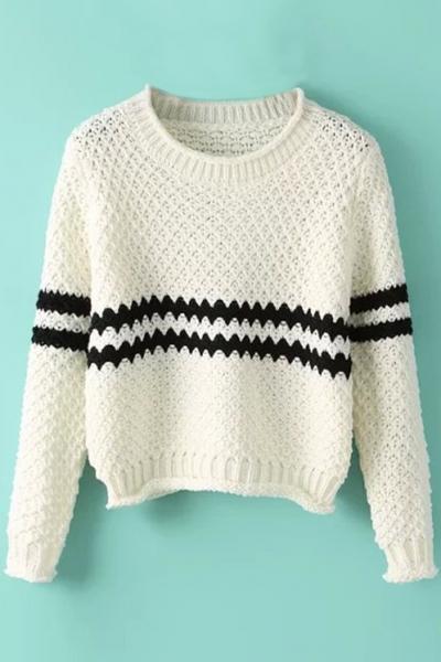Oasap Chic Waffle Striped Pullover Sweater