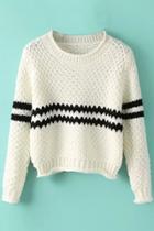 Oasap Chic Waffle Striped Pullover Sweater