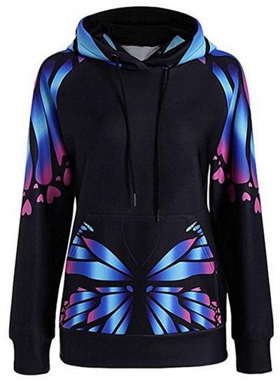 Oasap Casual Butterfly Printed Loose Fit Hoodie