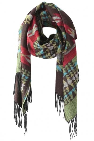 Oasap Vintage Geometric Pattern Tassel Scarf