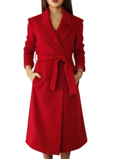 Oasap Women's Fashion Lapel Longline Woolen Coat With Belt