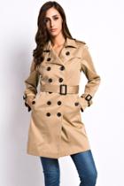 Oasap Chic Double Breasted Lapel Belted Coat