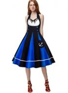 Oasap Halterneck Sleeveless Backless Patchwork A-line Swing Dress