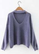 Oasap Halter V Neck Long Sleeve Solid Sweater