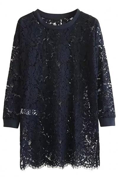 Oasap Elegant Crochet Lace Long Tunic Blouse