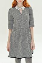 Oasap Cute Cat Collar Houndstooth Print A-line Mini Dress