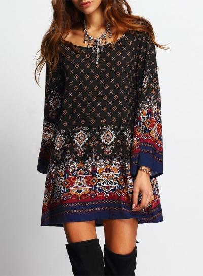 Oasap Fashion Tribal Print Loose Fit Dress