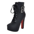 Oasap High Heels Bukcle Strap Lace Up Winter Boots