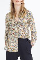 Oasap Fancy Floral Print Long Sleeve Stand Collar Button Down Shirt