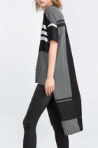 Oasap Color Block Stripe Side Slit High Low Tee