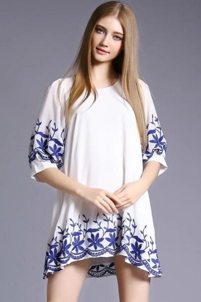 Oasap Sweet Floral Print Puff Sleeve Mini Dress