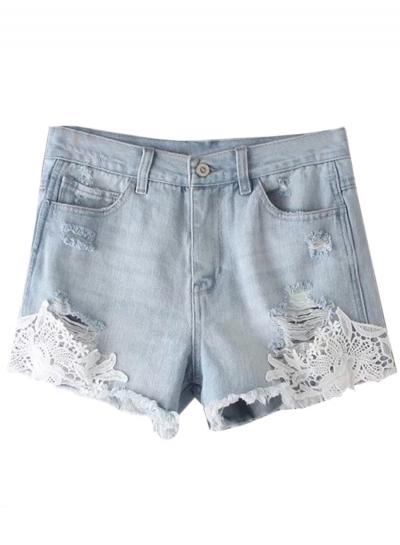Oasap Women's Casual Solid Destroyed Denim Shorts With Pockets