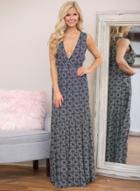 Oasap Deep V Neck Off Shoulder Sleeveless Pattern Print Maxi Dress