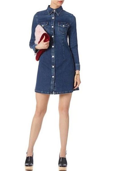 Oasap Classic Button Front Breasted Pocket Slim Fit Denim Dress