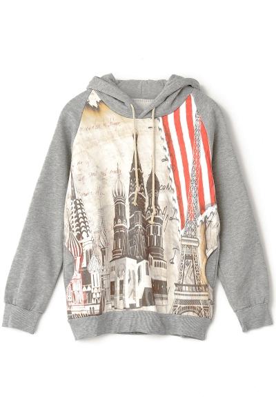 Oasap Petersburg City Pattern Raglan Hoodie