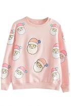 Oasap Sweet Christmas Santa Clause Print Round Neck Sweatshirt