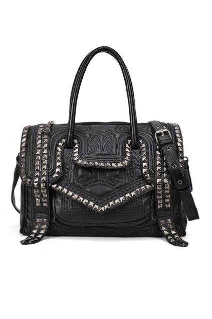 Oasap Double Handle Rivet Embellished Shoulder Bag
