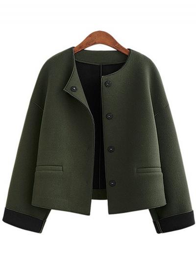 Oasap Round Neck Long Sleeve Solid Color Wool Coat