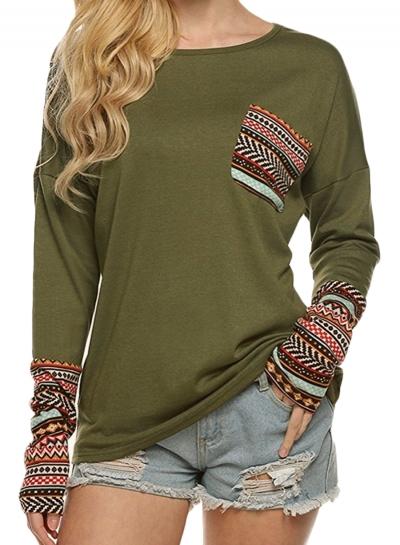 Oasap Fashion Round Neck Long Sleeve Knit Tee