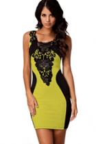 Oasap Yellow Sexy Lace Contrast Cocktail Party Evening Bodycon Dress
