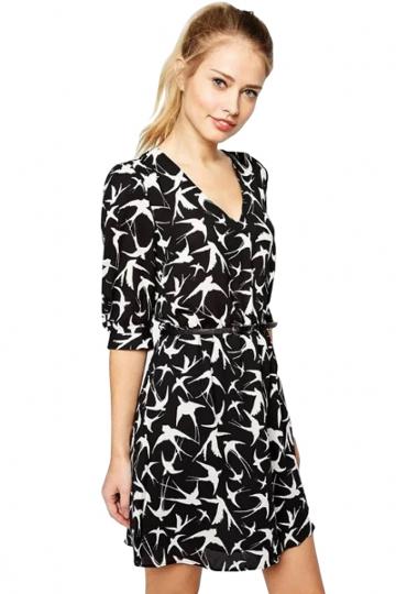 Oasap Black Swallow Silhouette Mini Dress